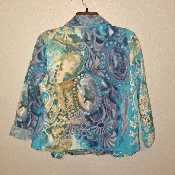 Candy Couture  Jean Jacket S & Shirt L Artsy Abstract Colorful Sequins - Picture 2 of 9
